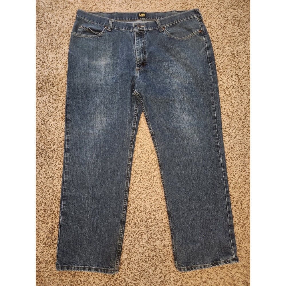 Lee Relaxed Fit Mens Blue Denim Straight Leg Jeans 42x30 Medium‎ Wash Pre-owned